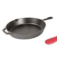 Lodge 12 Inch Cast Iron Skillet. Pre-Seasoned Cast Iron Skillet with Red Silicone Hot Handle Holder.