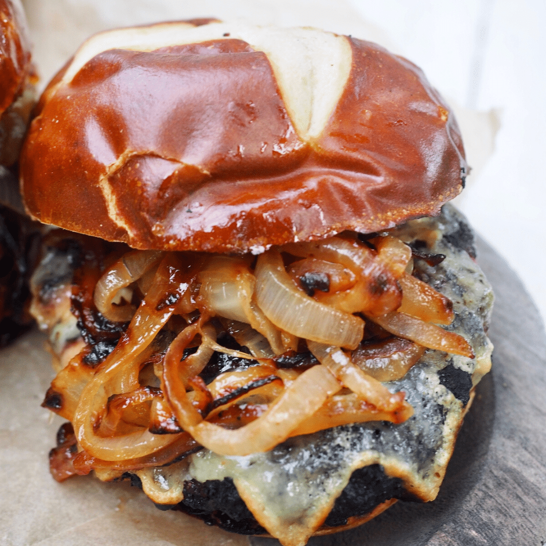 Caramelized Onion Blue Cheese Burgers, Recipe
