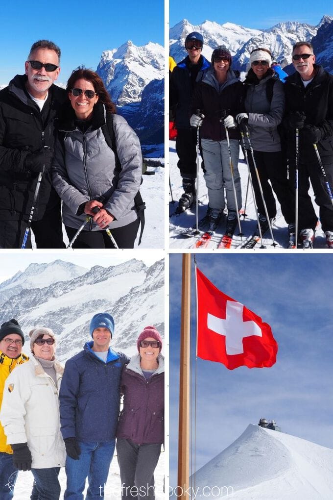 Image of Kathleen, the Fresh Cooky and husband and family skiing in Switzerland.