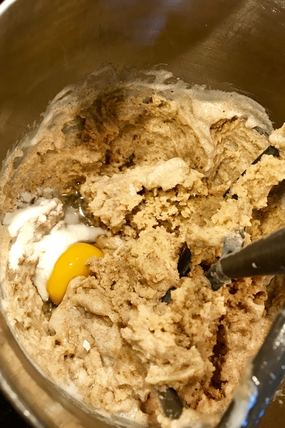Buttermilk, egg and baking soda added to batter. 