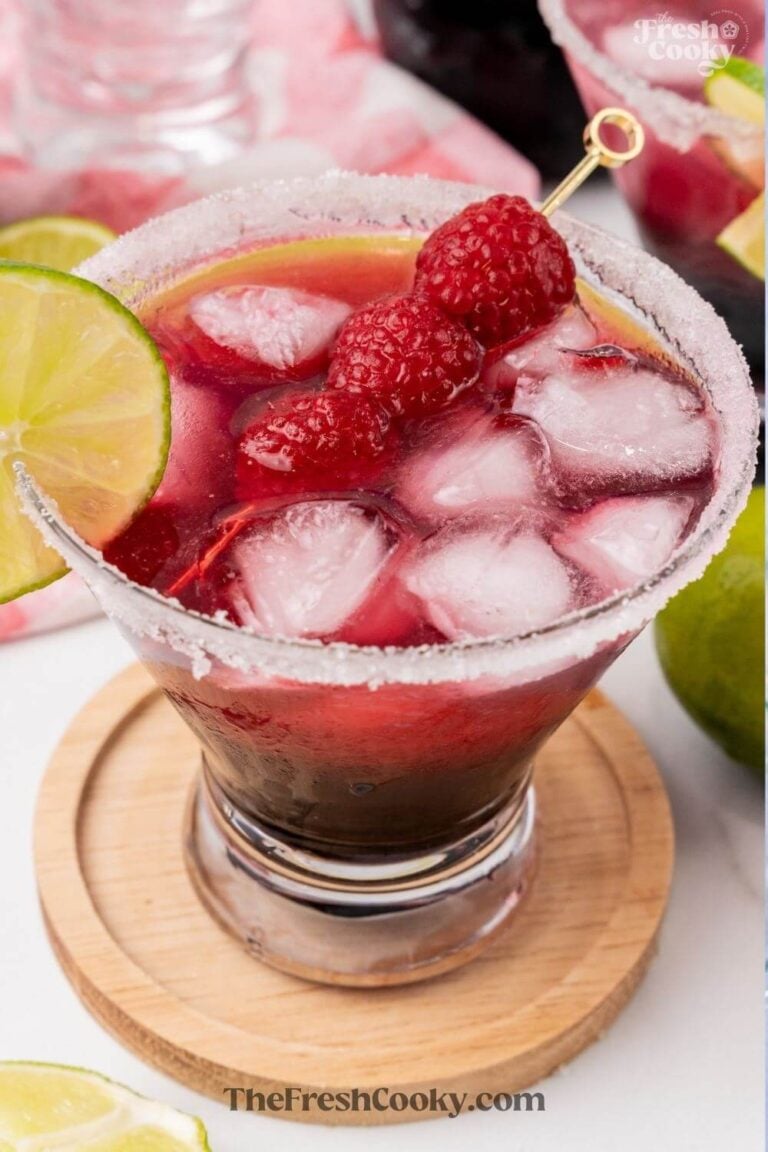 Mexican Margarita, a tropical drink that is ruby red, for pinning.