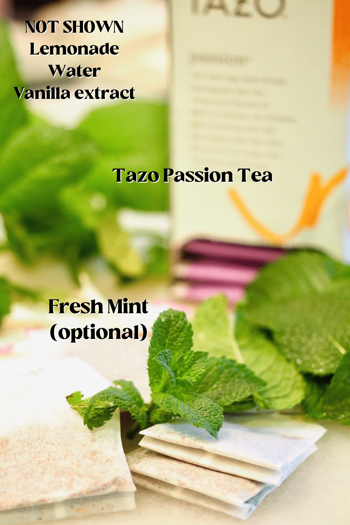 labeled ingredients for Tazo Passion Tea Concentrate.
