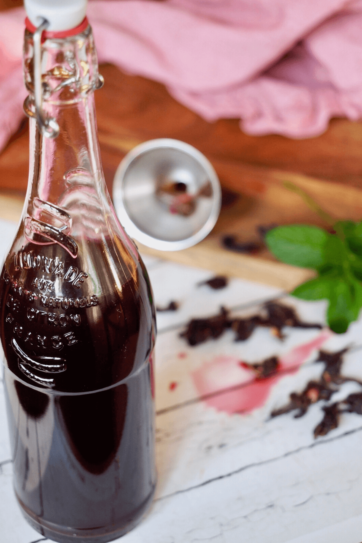 Passion tea concentrate in bottle.