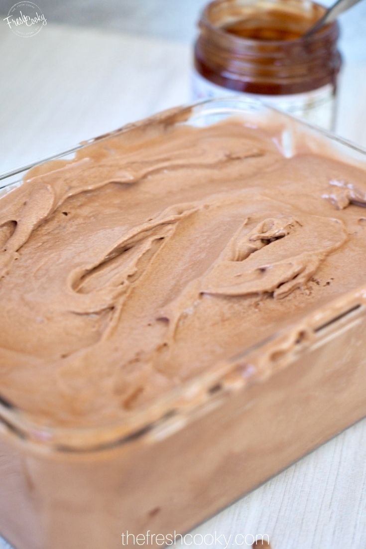 Container of homemade chocolate ice cream.