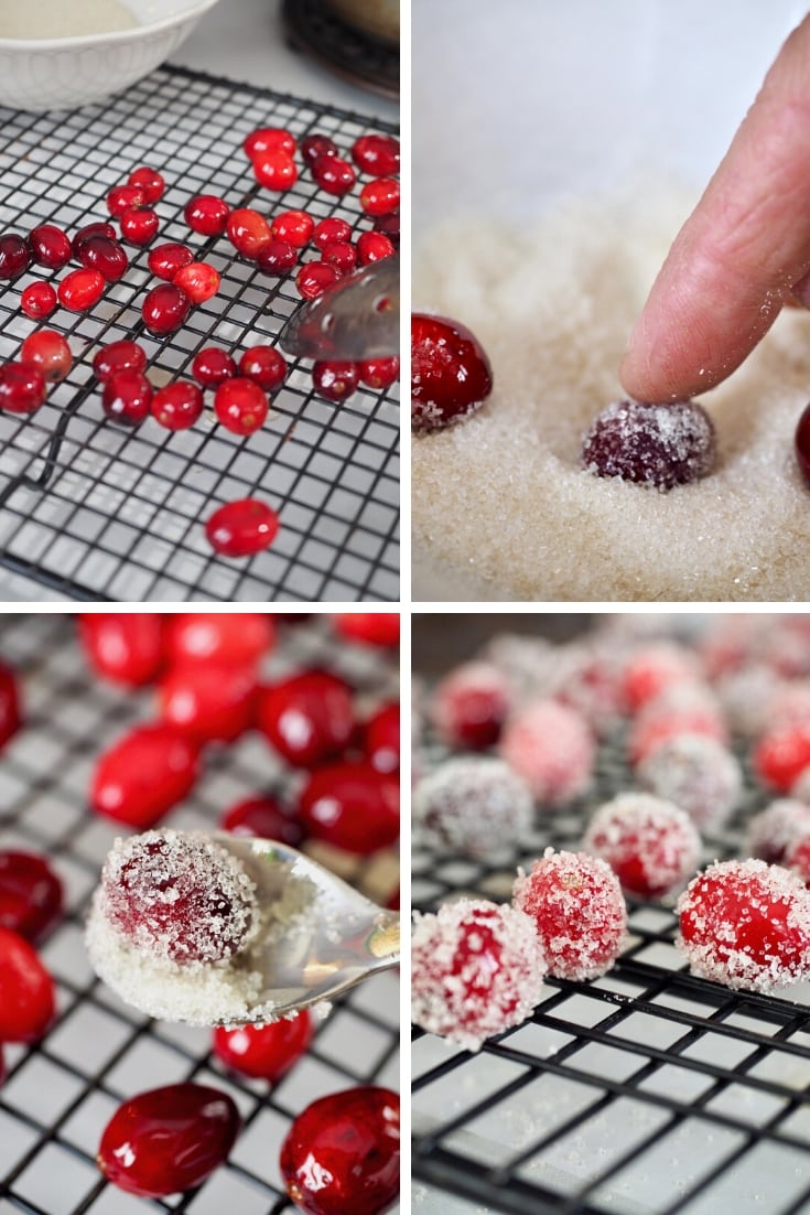 Process shots of sugaring cranberries, rolling, dipping and drying | thefreshcooky.com