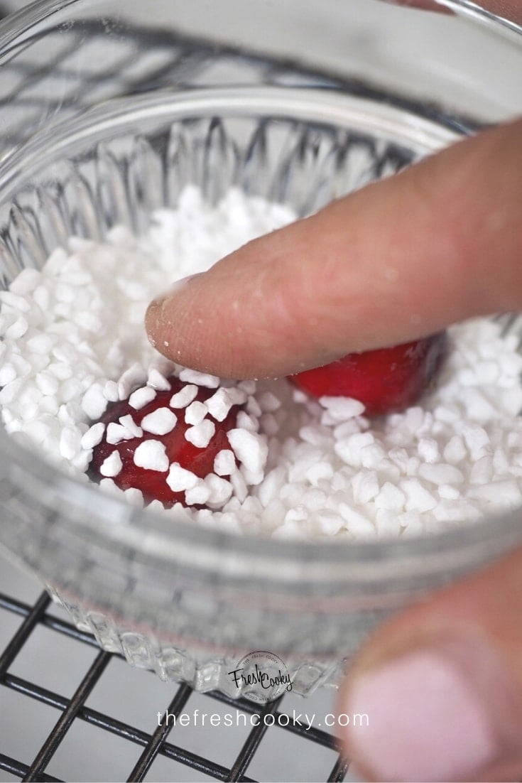 rolling cranberries in Swedish Pearl Sugar | via thefreshcooky.com