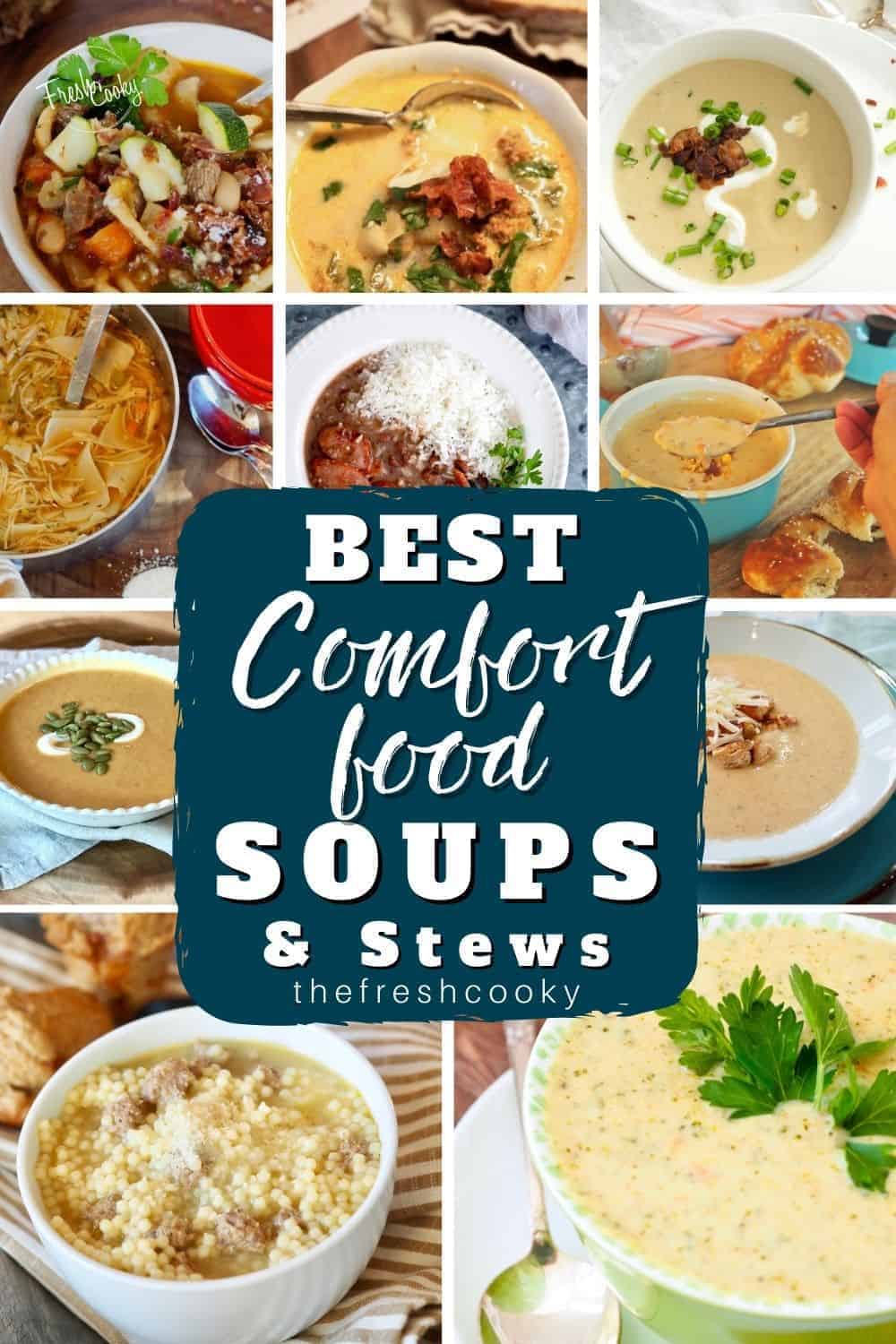 Best Comfort Food Soups & Stews Long Pin with 11 soup and stews images.