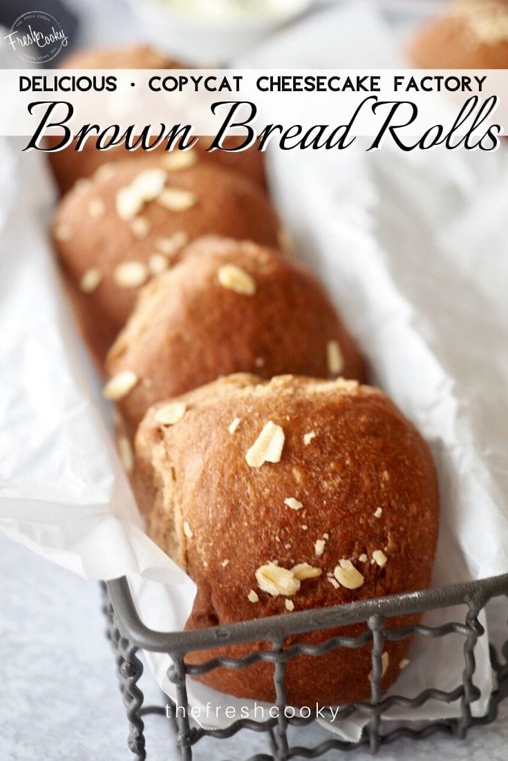 Pinterest image for delicious copycat cheesecake factory brown bread rolls