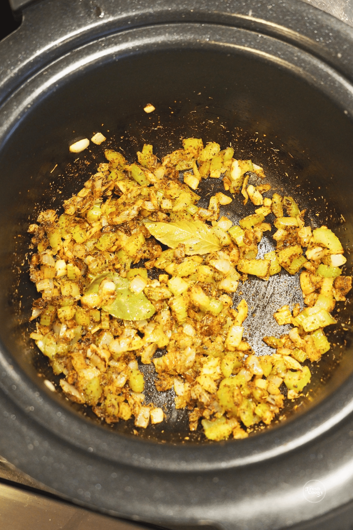 Sauted and caramelized onions, garlic and celery for red beans and rice.