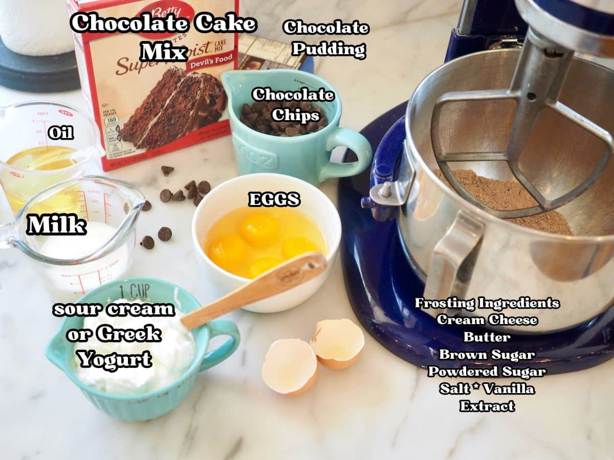 Labeled ingredients for nothing bundt cake recipe.