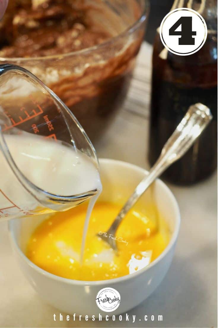 pouring buttermilk mixture into egg mixture