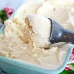 Scooping vanilla ice cream.