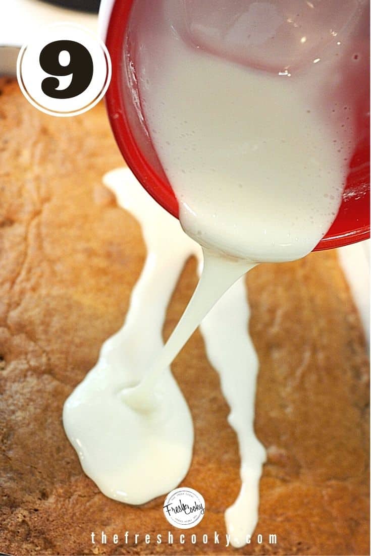 Pouring glaze on top of cake