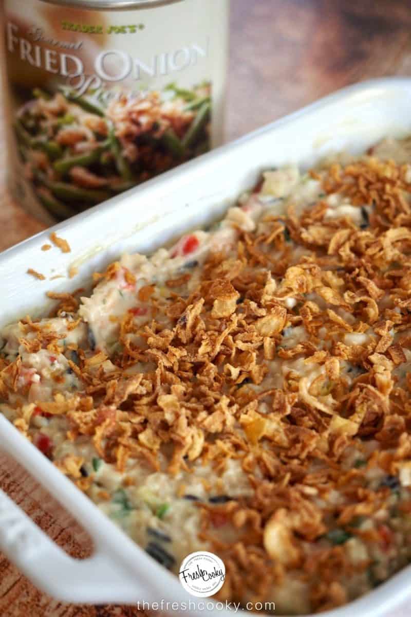 Crispy onion tin with ready to go in oven wild rice supreme casserole