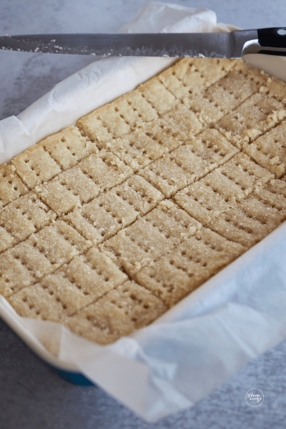 Baked Scotch shortbread recipe cooling. 