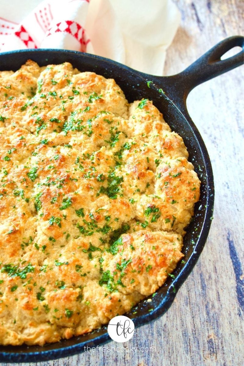 Red Lobster Cheddar Bay Biscuit in cast iron skillet.