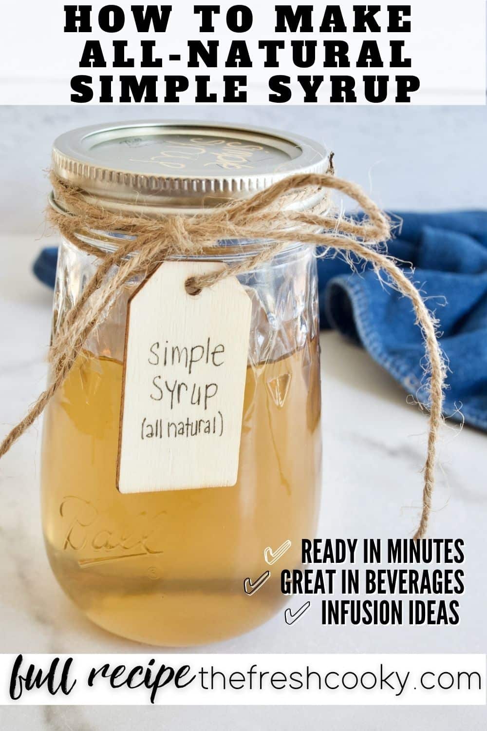 Pin for How to Make all natural simple syrup with jar of golden cane sugar simple syrup.