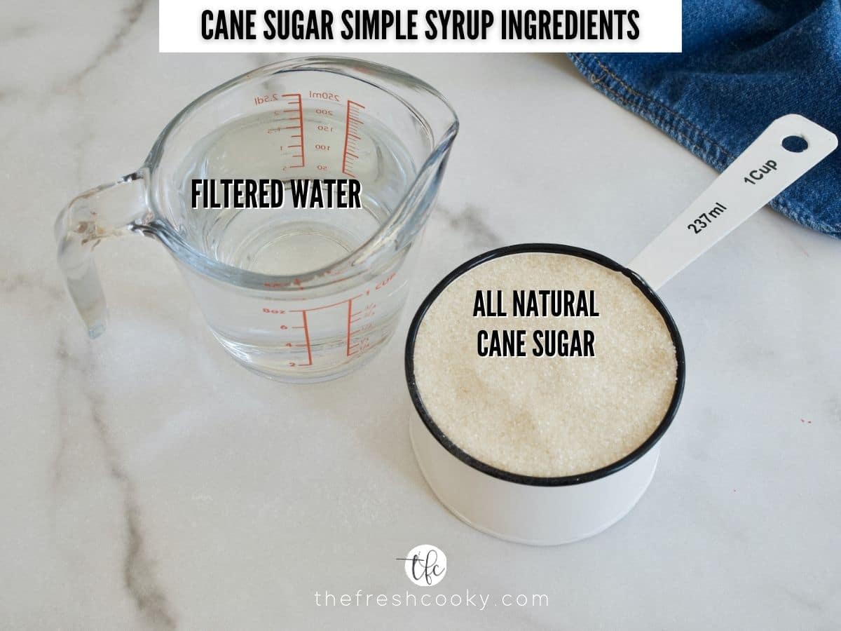 ingredients for cane sugar simple syrup, L-R water and all natural cane sugar