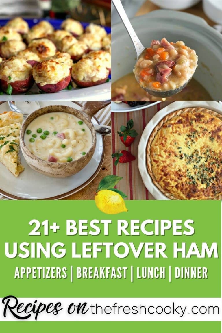 Pinterest image with 4 leftover ham recipes, for a total of 22 delicious recipes.