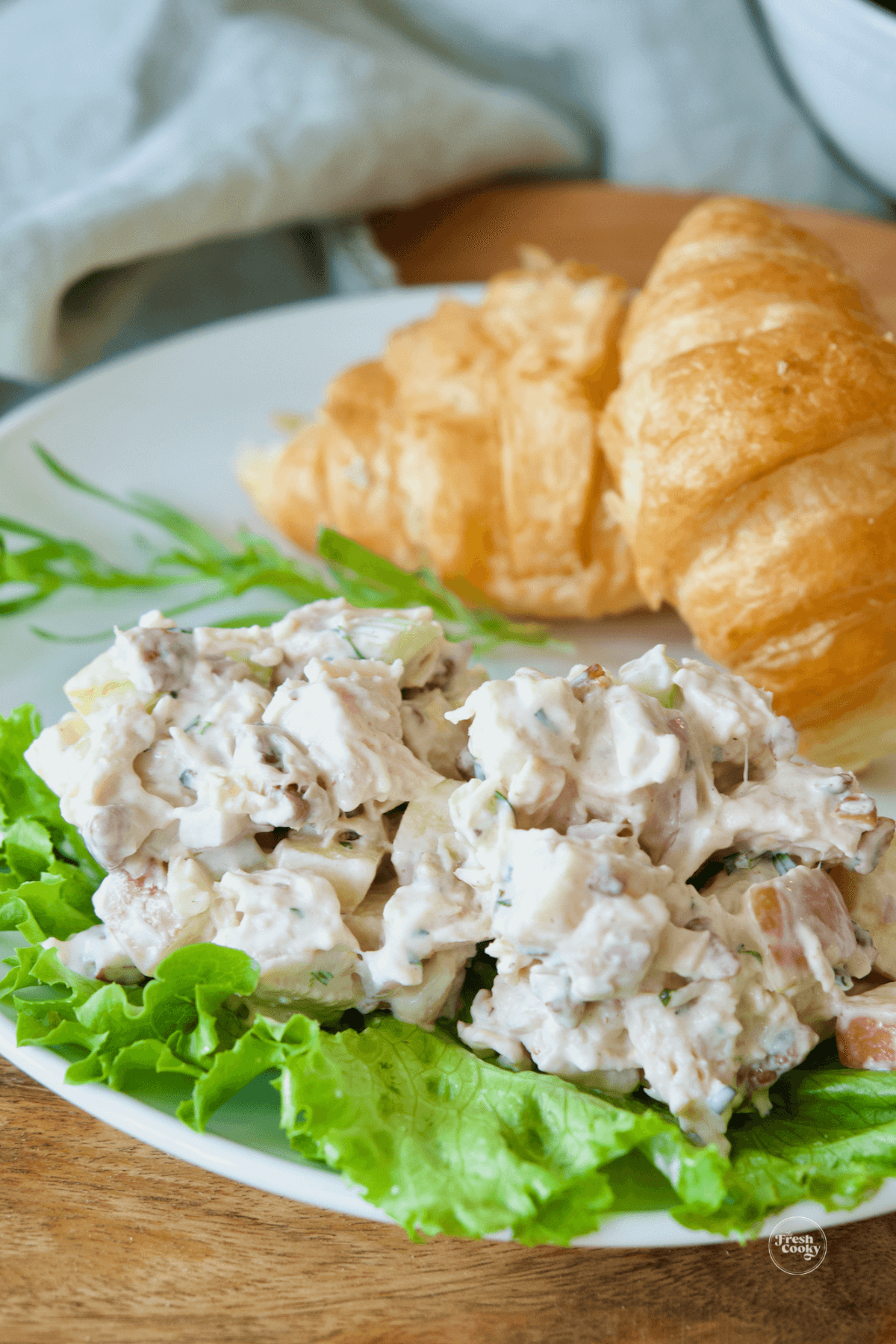 Serve chicken salad on bed of lettuce with crackers or croissants. 