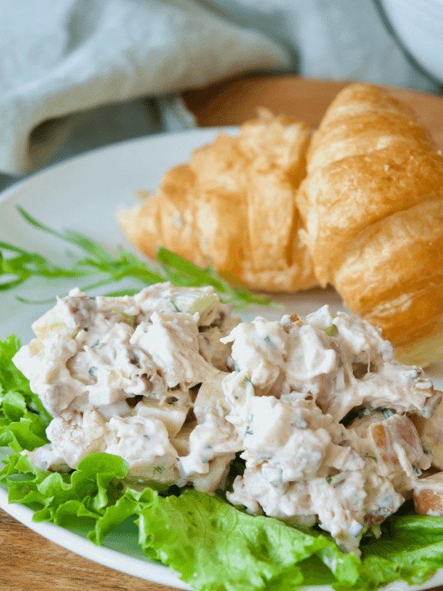 Serve chicken salad on bed of lettuce with crackers or croissants.