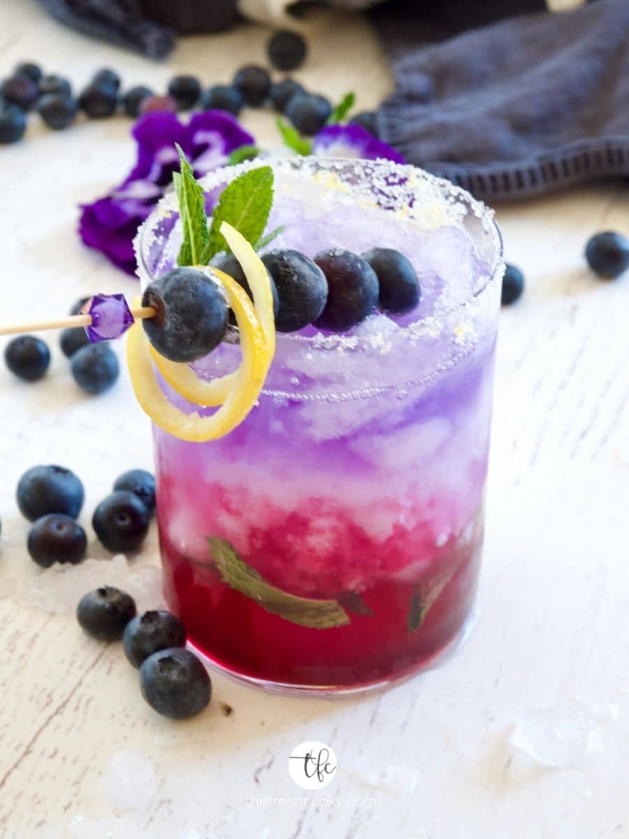 Blueberry Gin fizz, red white and blue cocktail. 