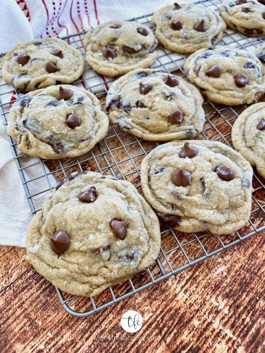 Gluten Free Chocolate Chip Cookies cooling on wire rack.