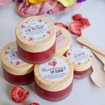 3 label designs free printable labels for DIY Strawberry Lip Scrub.