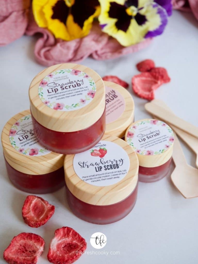3 label designs free printable labels for DIY Strawberry Lip Scrub.