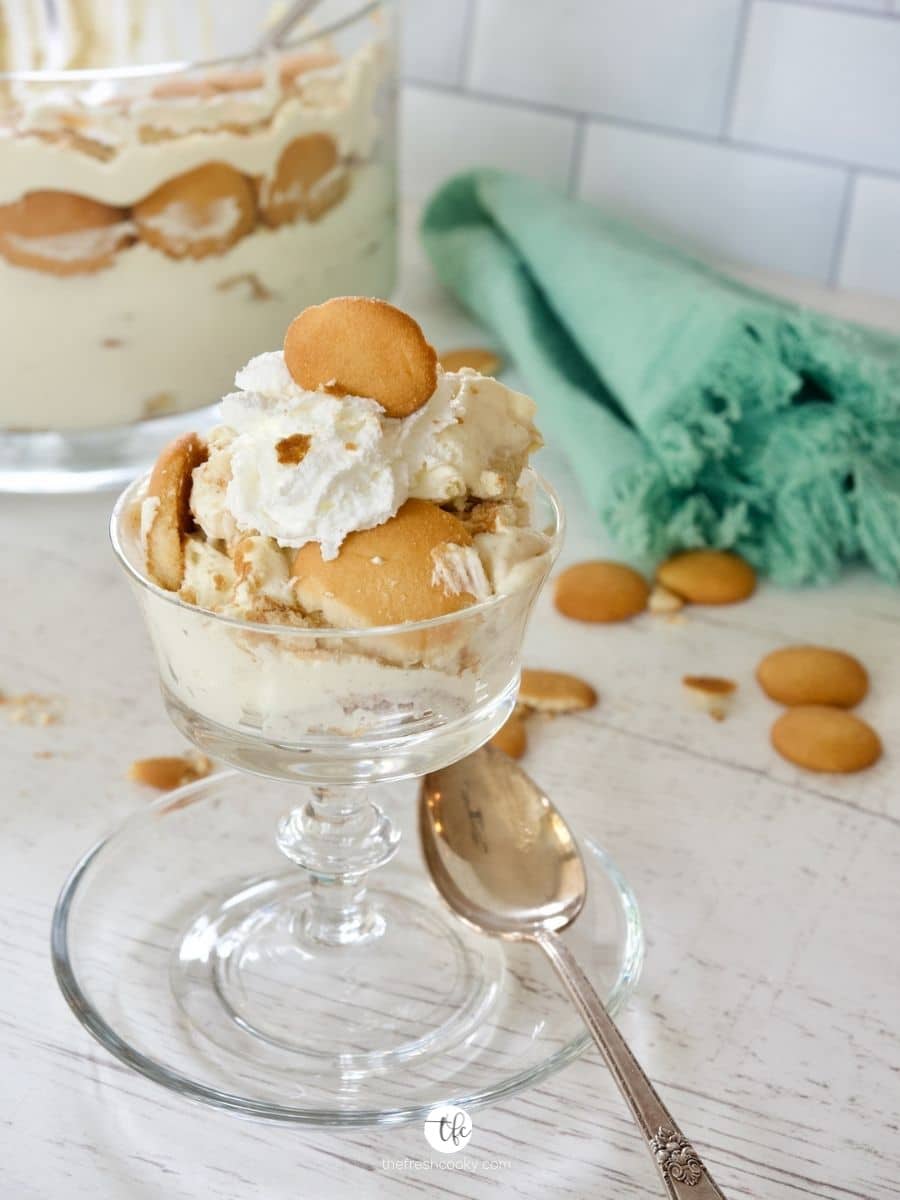 Magnolia Banana Pudding Scooped into a pretty dessert dish.