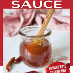 Pin for how to make easy hot honey sauce with image of honey in a jar with chili peppers around.