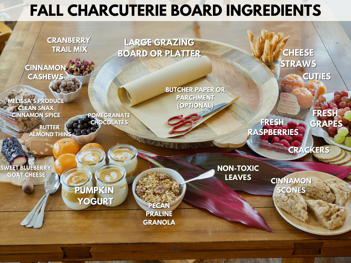 Fall Charcuterie Board ingredients shot labeled.