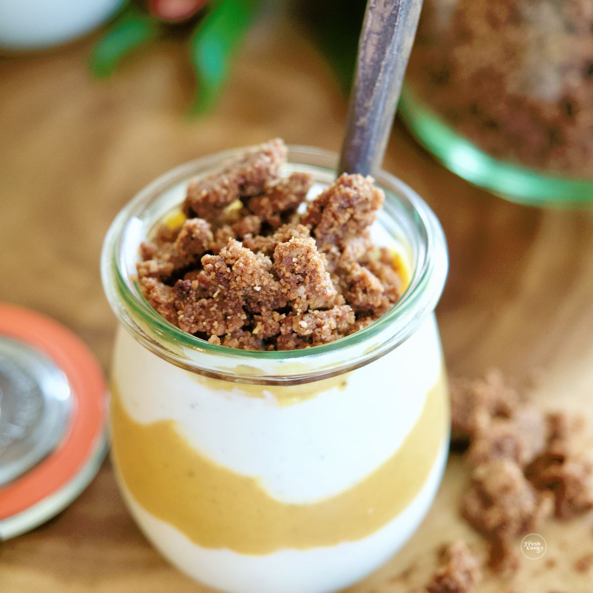 Pumpkin yogurt topped with graham cracker crumble.