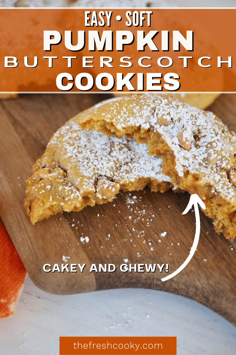Easy Soft Pumpkin Butterscotch Cookies with cookie broken in two on a cutting board.
