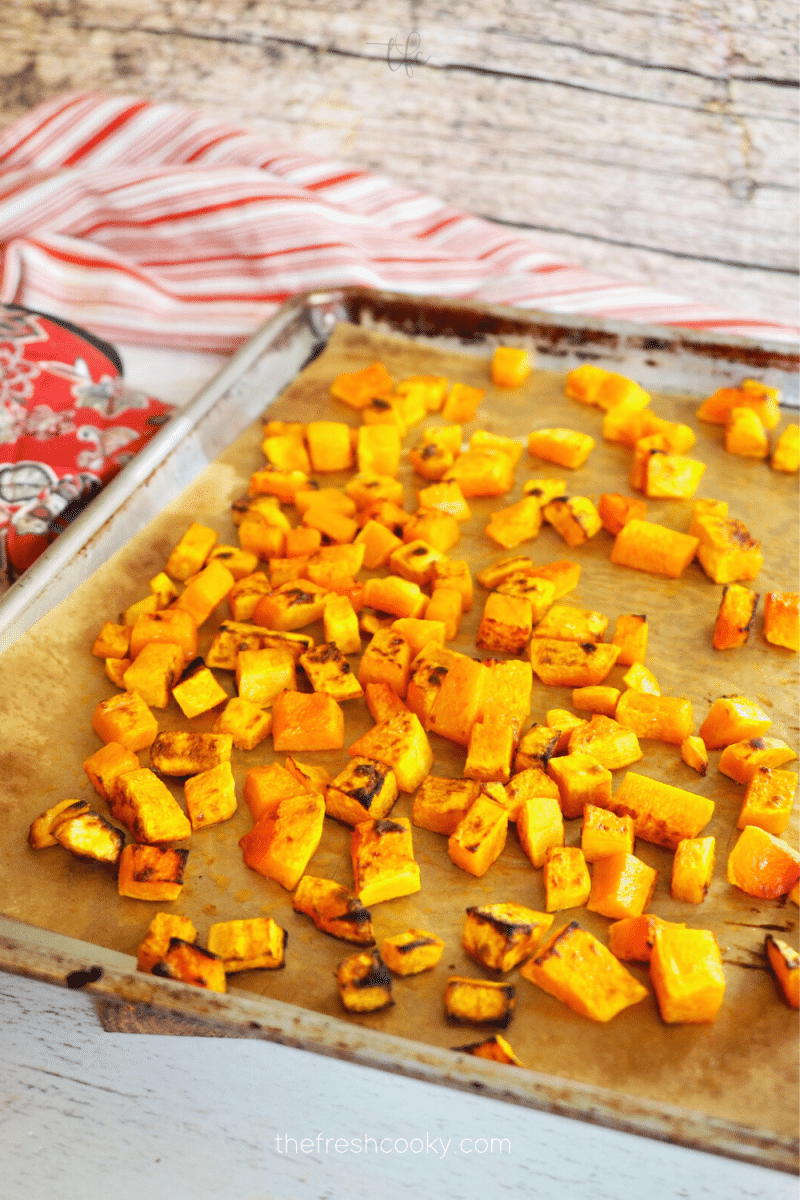 Roasted butternut squash for Fall Harvest salad. 