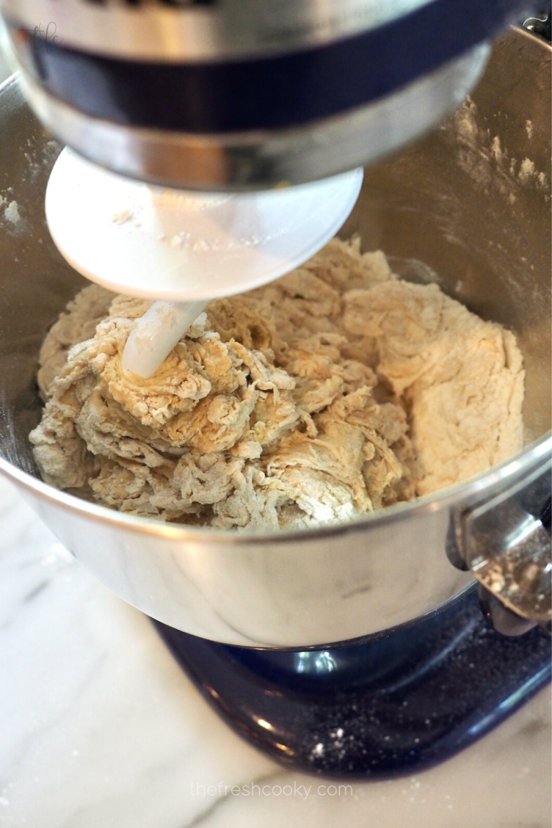 Shaggy dough before it comes together for pretzel bites. 