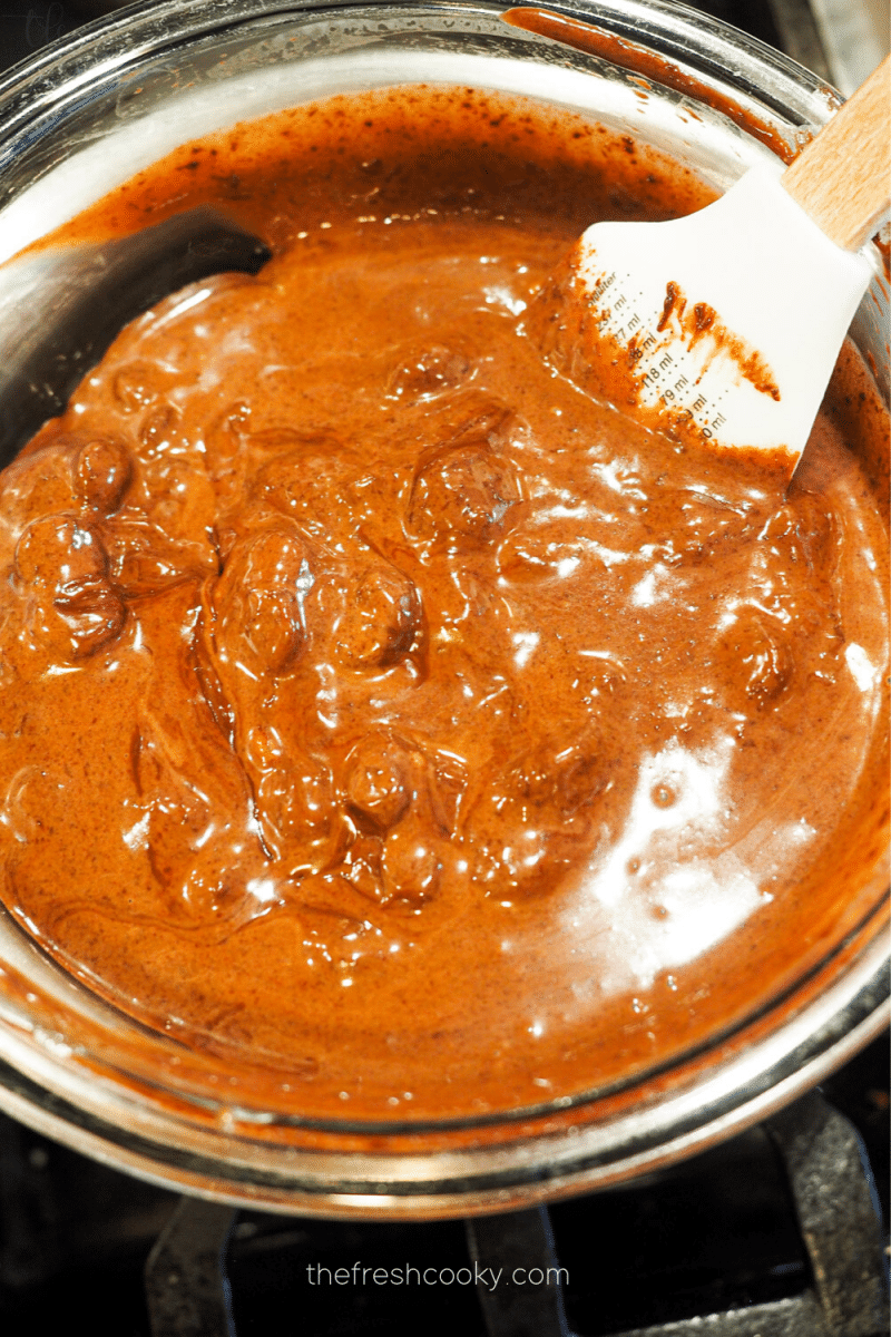 Chocolate mostly melted in double boiler for champagne truffles. 