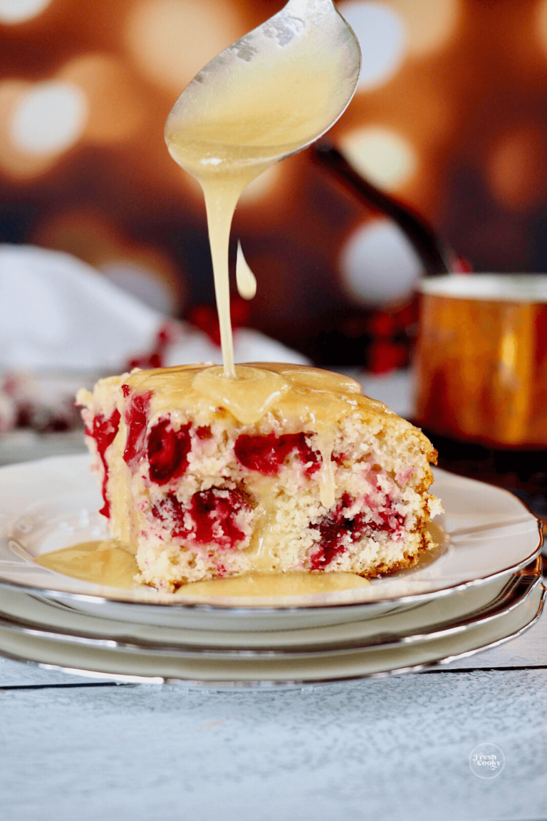 Easy Cranberry Christmas Cake Recipe with Butter Sauce • The Fresh Cooky