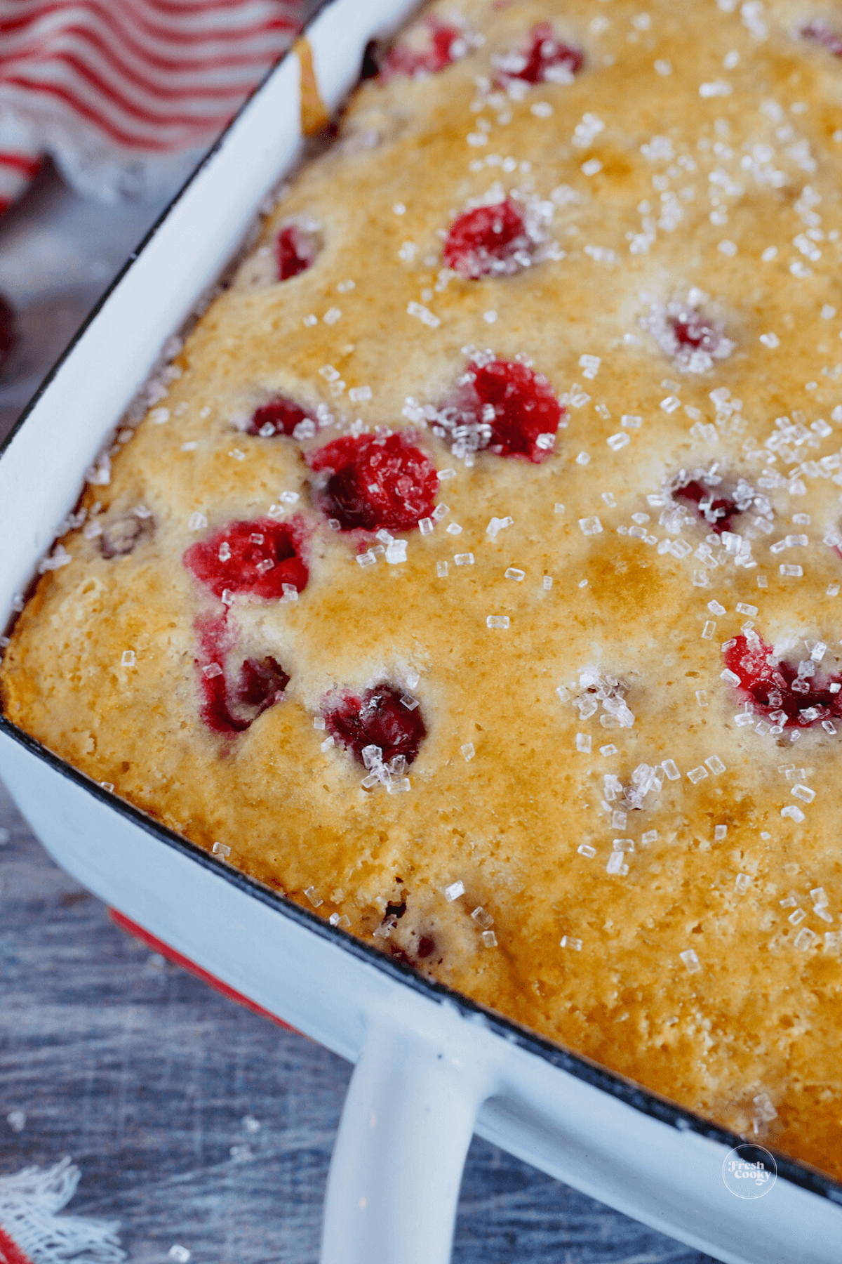Cranberry Christmas Cake close-up in pan.