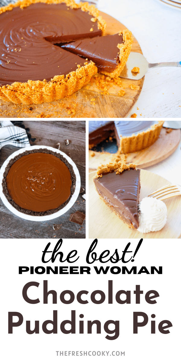 Pin with three images of no bake chocolate pie.