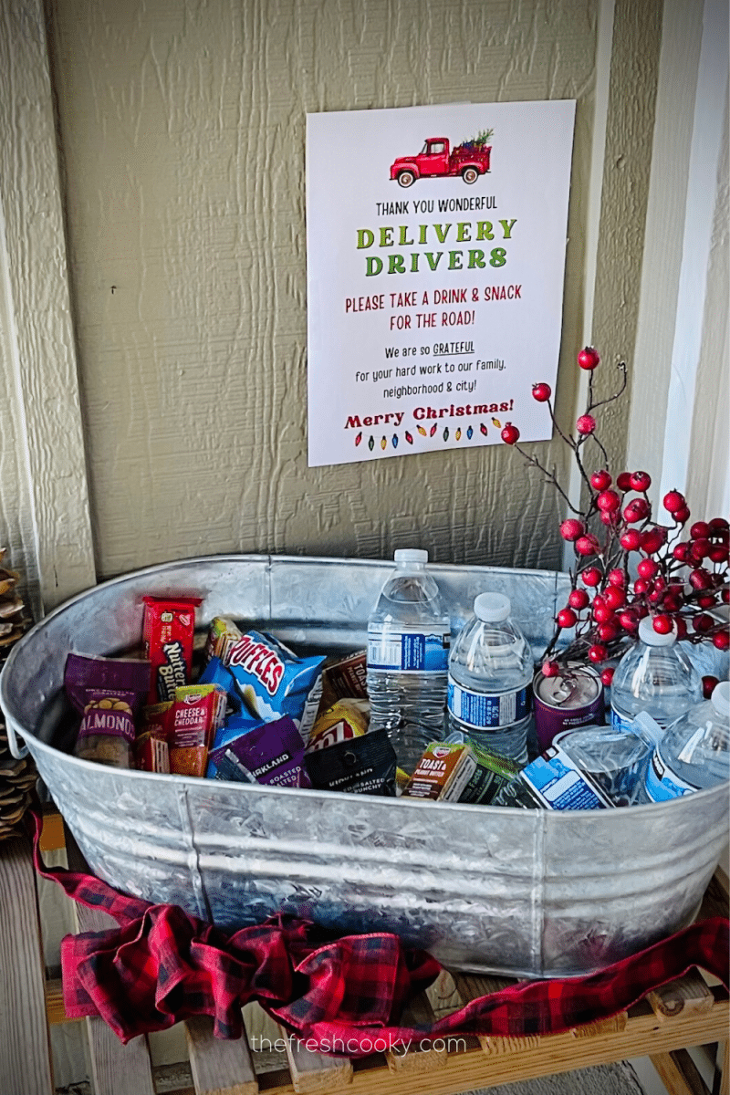 Snack station with sign for Delivery Drivers a downloadable printable.