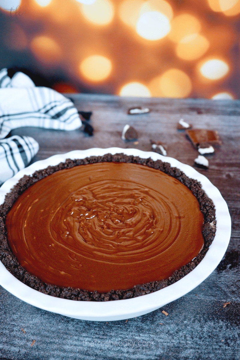 Chocolate pudding pie in Oreo Crust. 