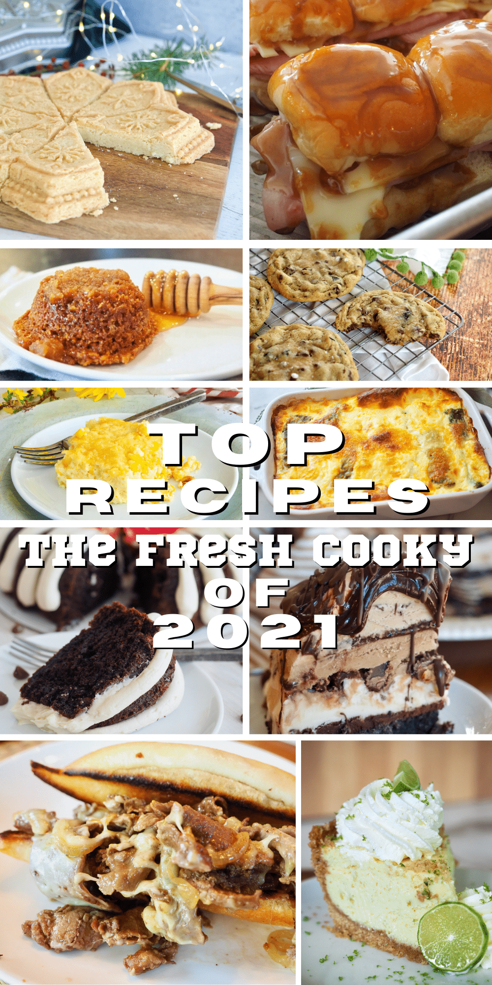 Pin with top 10 images of recipes from The Fresh Cooky for 2021.