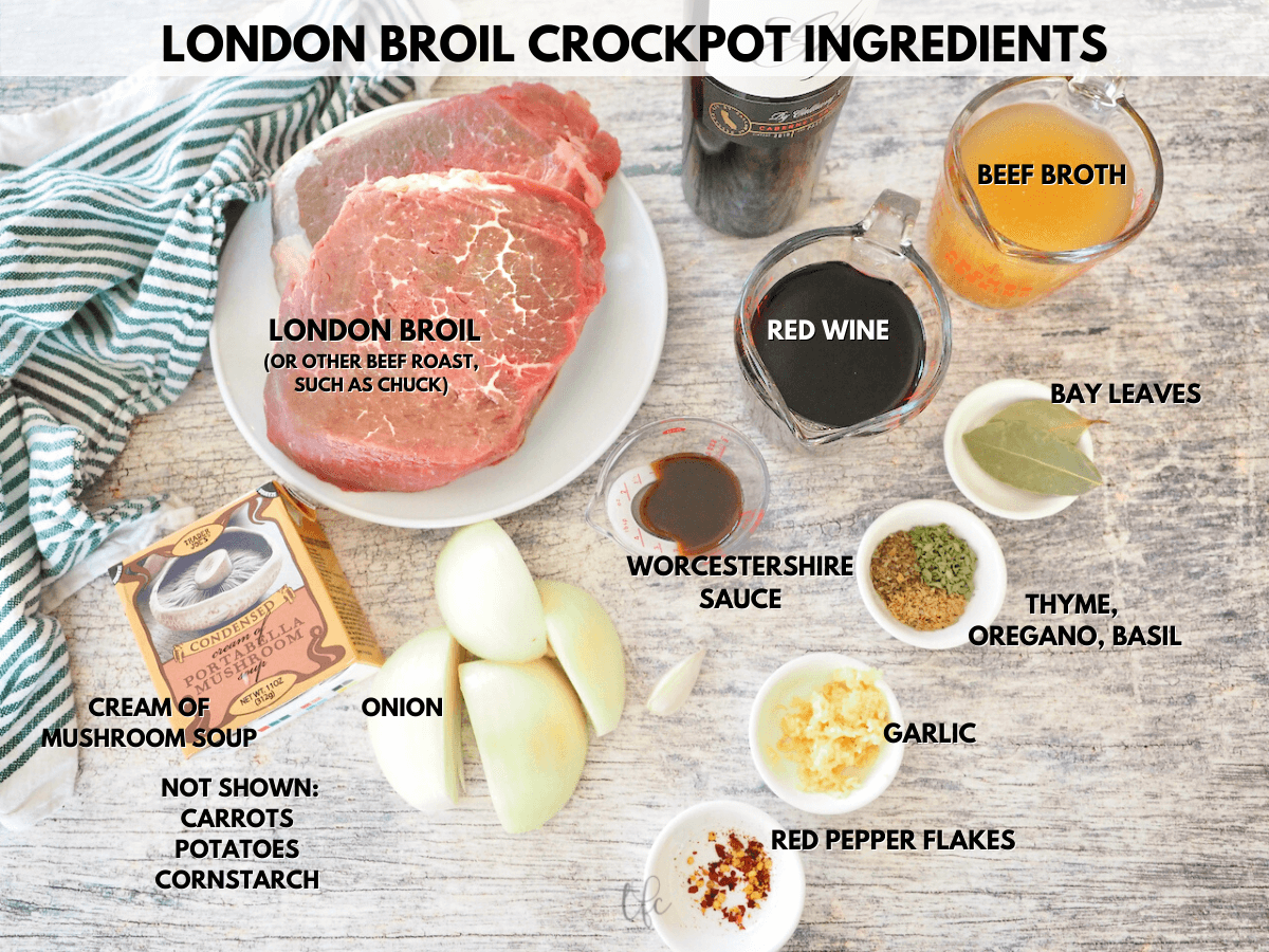 Labeled Ingredients for Crockpot London Broil.