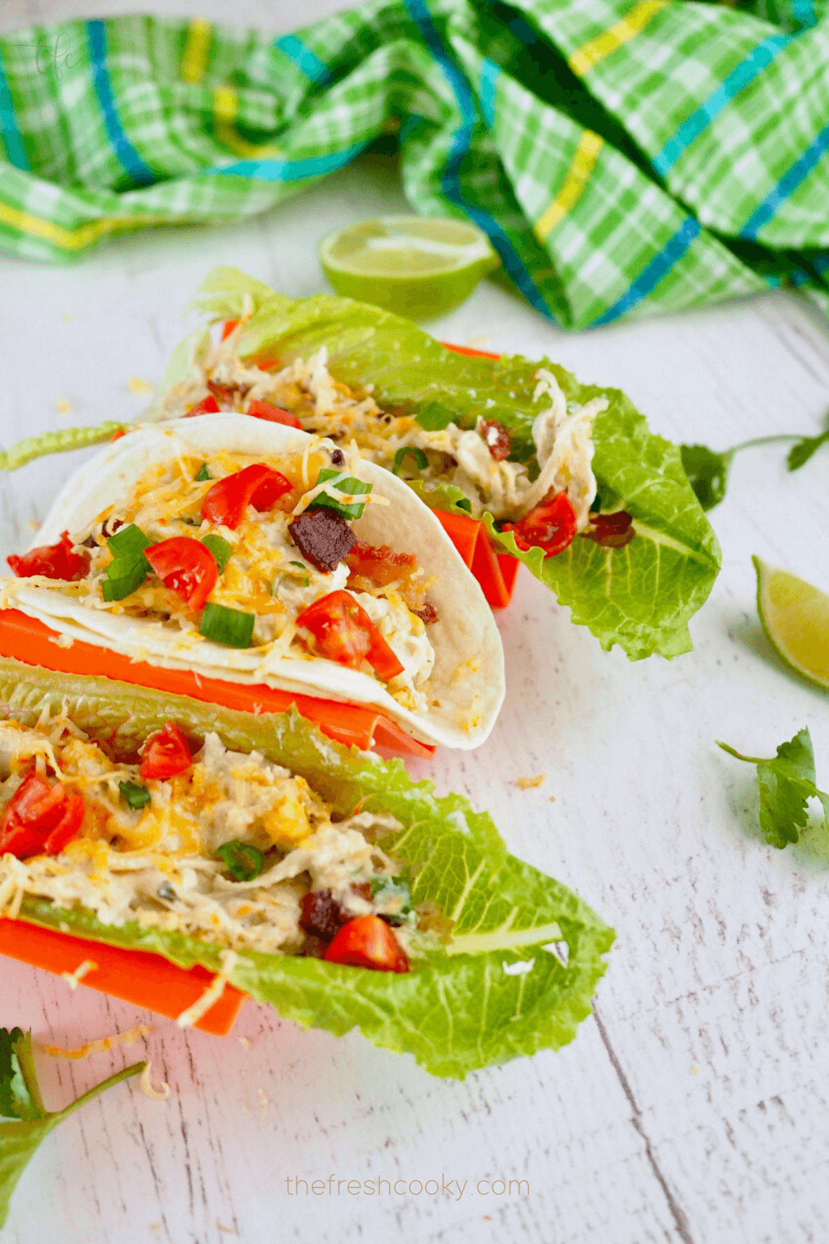 Crockpot Ranch Chicken in tacos and lettuce wraps.