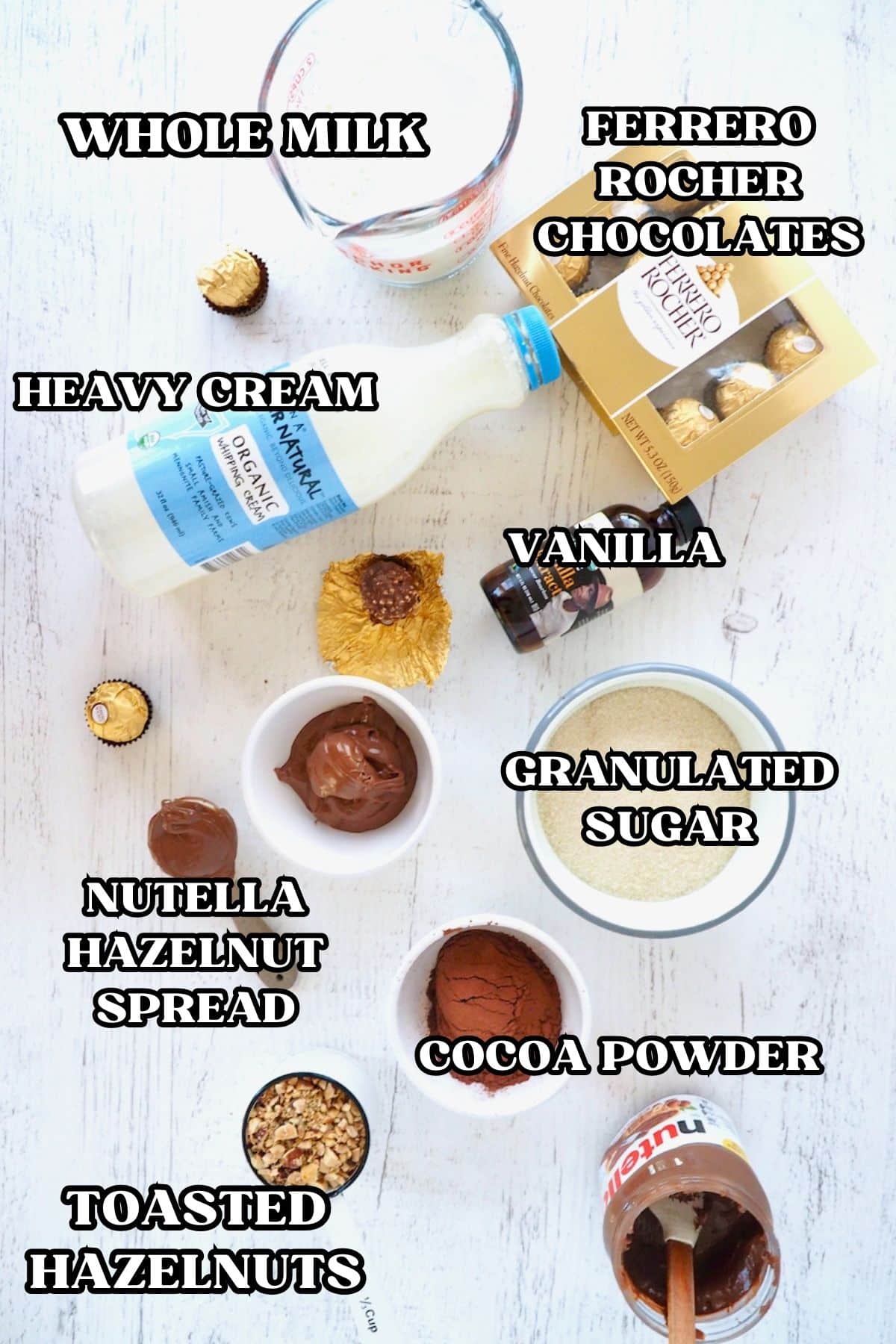 Labeled ingredients Ferrero Rocher Ice Cream.