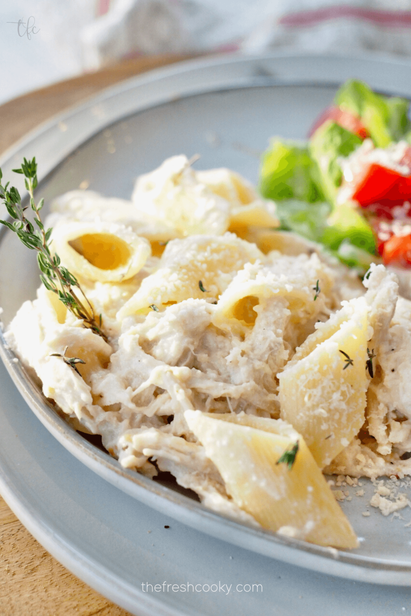 Olive Garden Crock Pot Chicken with Pasta and a green salad.