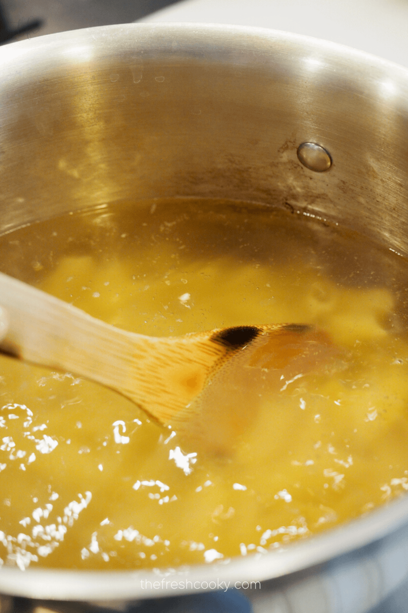 Cook the pasta al dente for Olive Garden Crock Pot Chicken pasta. 