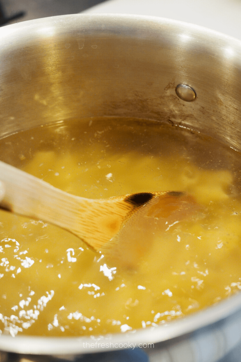 Cook the pasta al dente for Olive Garden Crock Pot Chicken pasta.