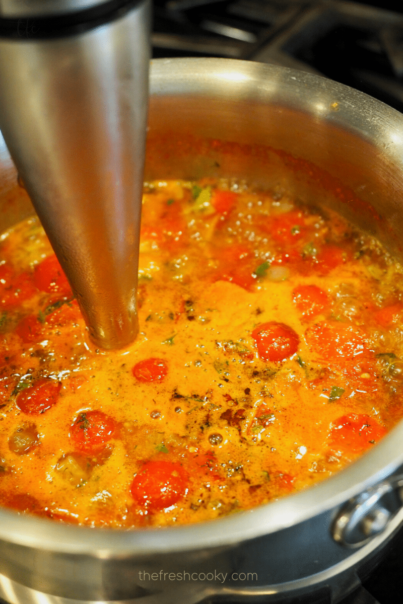 For chunkier soup, use immersion blender for tomato bisque. 